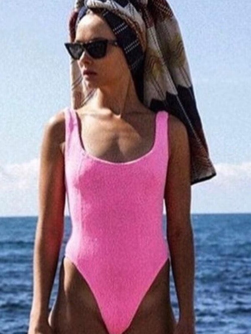 HUNZA G Crinkle Square Neck Bubblegum Swimsuit - Picture 3 of 16